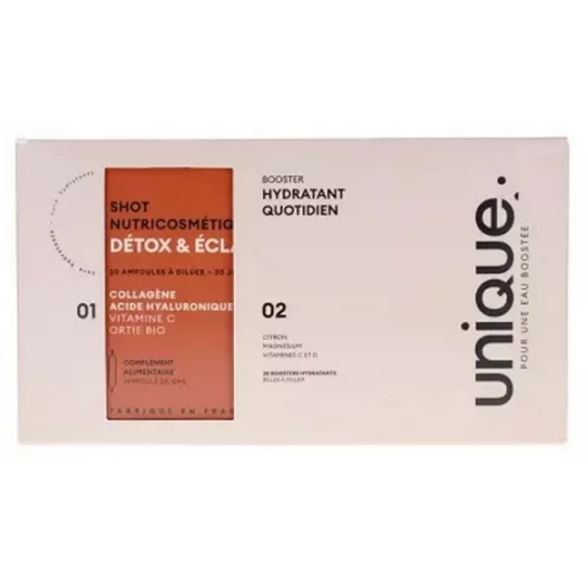 Unique Shots Détox & Éclat 30 Boosters + Boosters Hydratants Ampoules x 30