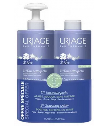 Uriage Bébé 1ere Eau Nettoyante 500 ml x 2