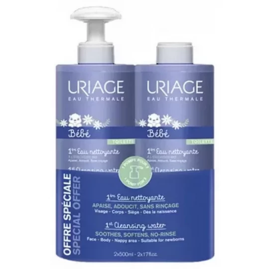 Uriage Bébé 1ere Eau Nettoyante 500 ml x 2