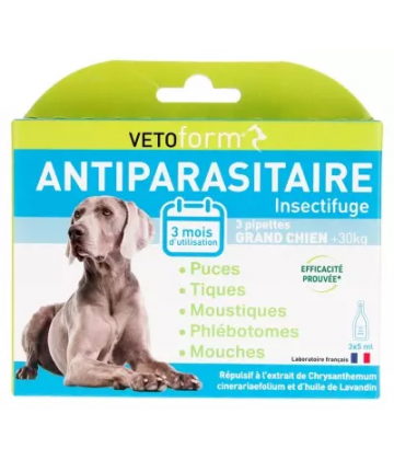 Vetoform Antiparasitaire Insectifuge Grand Chien Pipettes x 3