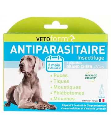 Vetoform Antiparasitaire Insectifuge Grand Chien Pipettes x 3