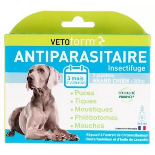 Vetoform Antiparasitaire Insectifuge Grand Chien Pipettes x 3