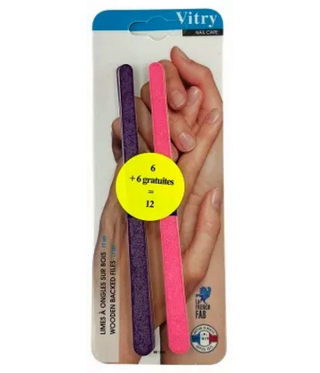 Vitry Limes à Ongles sur Bois 17 cm dont 6 offertes - Couleur : Violet et Rose x 12