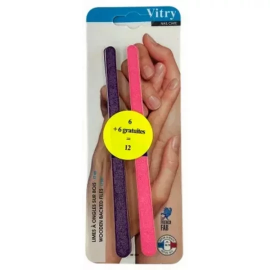 Vitry Limes à Ongles sur Bois 17 cm dont 6 offertes - Couleur : Violet et Rose x 12