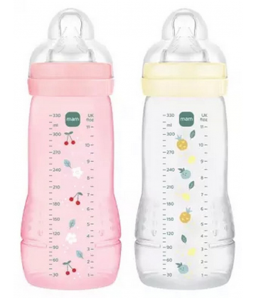 MAM Easy Active 2 Biberons 2eme Âge 330 ml 6 Mois et + Débit Tres Rapide