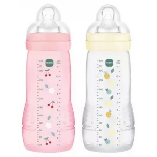 MAM Easy Active 2 Biberons 2eme Âge 330 ml 6 Mois et + Débit Tres Rapide