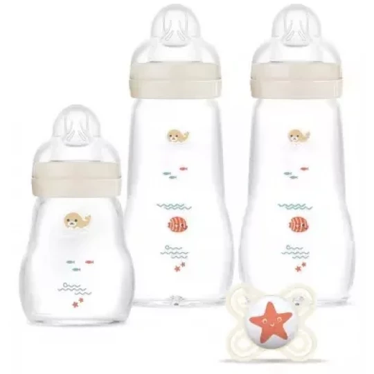 MAM 3 Biberons en Verre et 1 Sucette Mon Premier Coffret 0 Mois et +