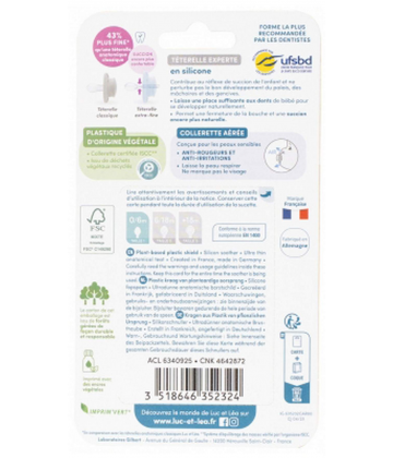 Luc et Léa Nature 2 Sucettes Anatomiques Téterelle Extra-Fine 0-6 Mois