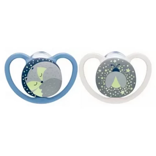 NUK Space Night 2 Sucettes Silicone 0-6 Mois