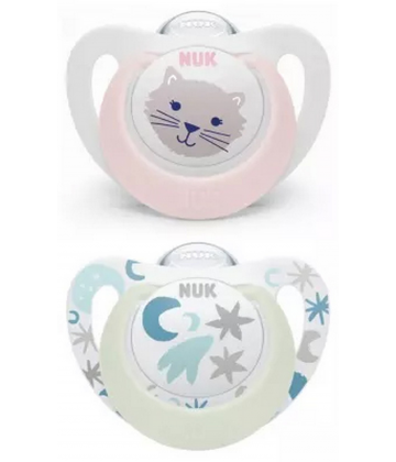 NUK Starlight Day & Night 2 Sucettes Silicone 0-6 Mois