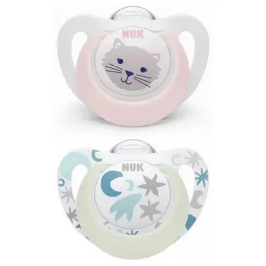 NUK Starlight Day & Night 2 Sucettes Silicone 0-6 Mois