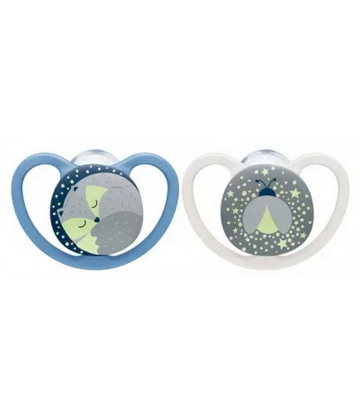NUK Space Night 2 Sucettes Silicone 6-18 Mois