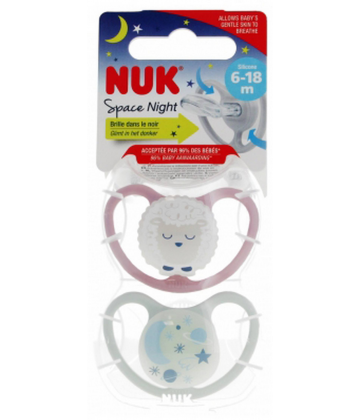 NUK Space Night 2 Sucettes Silicone 6-18 Mois