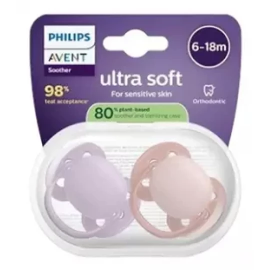 Avent Ultra Soft Sucettes Orthodontiques Silicone 6-18 Mois x 2