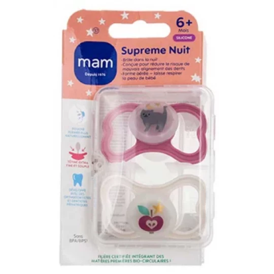 MAM 2 Sucettes Supreme Nuit 6 Mois et +