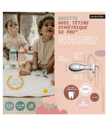 Suavinex 2 Sucettes avec Tétine Symétrique SX Pro 6 à 18 Mois
