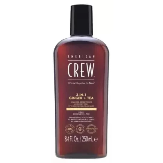 American Crew 3-En-1 GingembreThé Shampooing Après-Shampooing & Gel Douche pour Cheveux et Corps