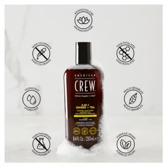 American Crew 3-En-1 GingembreThé Shampooing Après-Shampooing & Gel Douche pour Cheveux et Corps - image 8