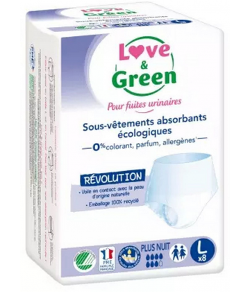 Love & Green pour Fuites Urinaires Nuit Sous-Vetements Absorbants Protections x 8