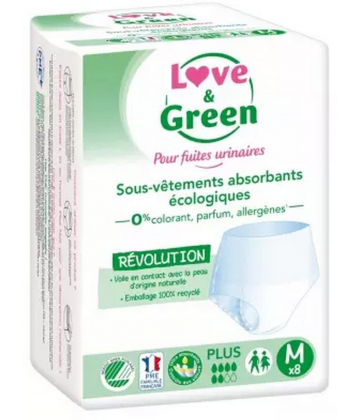 Love & Green pour Fuites Urinaires Sous-Vetements Absorbants Protections x 8