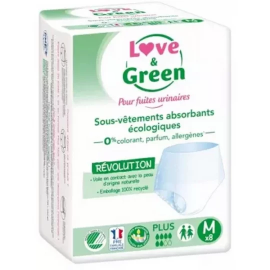 Love & Green pour Fuites Urinaires Sous-Vetements Absorbants Protections x 8