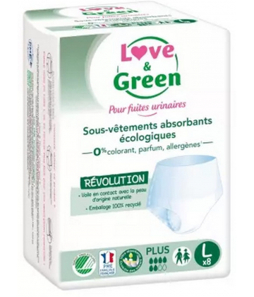 Love & Green pour Fuites Urinaires Sous-Vetements Absorbants Protections x 8