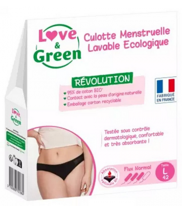 Love & Green Culotte Menstruelle Lavable Noire Flux Normal
