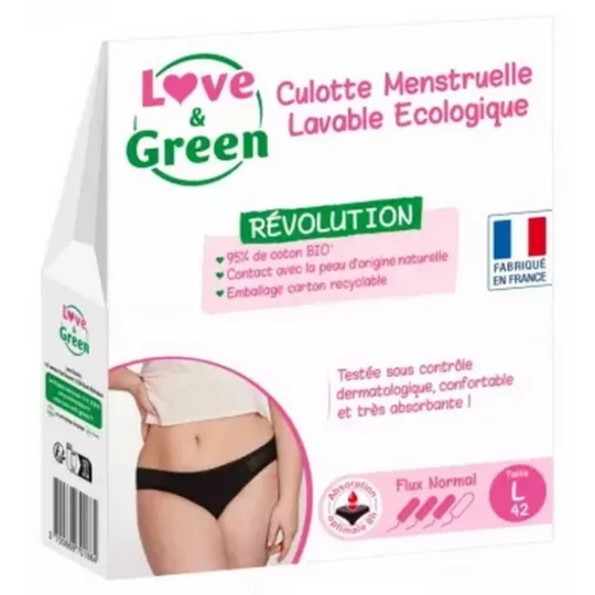 Love & Green Culotte Menstruelle Lavable Noire Flux Normal