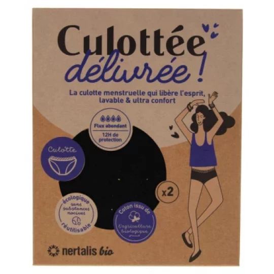 Nertalis Bio Culotte Menstruelle Noire Culottes x 2