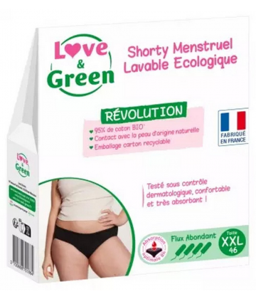 Love & Green Shorty Menstruel Lavable Noir Flux Abondant