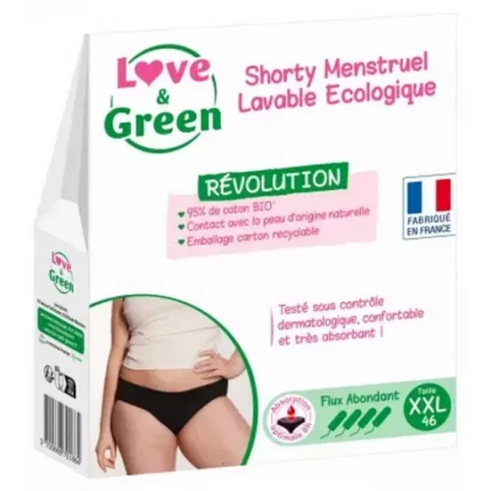 Love & Green Shorty Menstruel Lavable Noir Flux Abondant