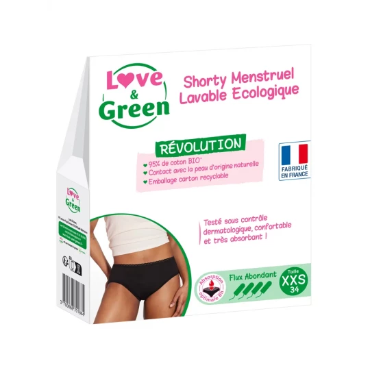 Love & Green Shorty Menstruel Lavable Noir Flux Abondant - image 2
