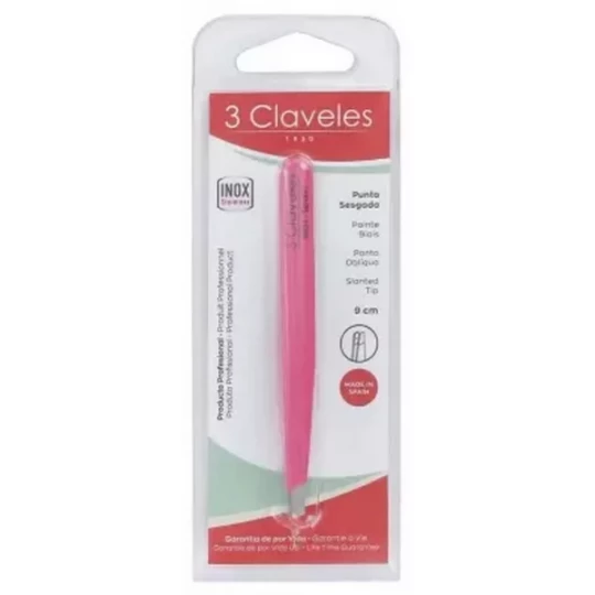 3 Claveles Pince à Épiler Pointe Biais Couleur 9 cm