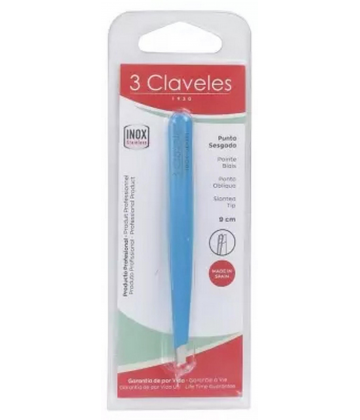 3 Claveles Pince à Épiler Pointe Biais Couleur 9 cm