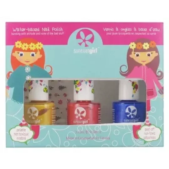 Suncoatgirl Kit 3 Vernis à Ongles Peel'Off à Base d'Eau + 1 Feuille d'Autocollants