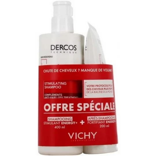 Vichy Dercos Energy+ shampooing Stimulant 400 ml + Après-shampooing Fortifiant 200 ml