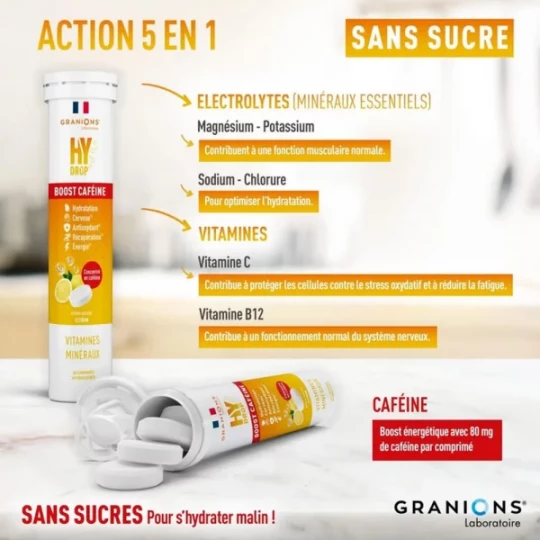 Granions Hydrop Pastille Hydratation Électrolytes à la Caféine Goût Citron x 20 - image 2
