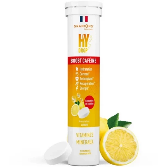 Granions Hydrop Pastille Hydratation Électrolytes à la Caféine Goût Citron x 20