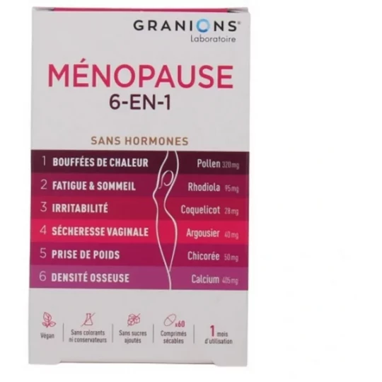 Granions Ménopause 6-en-1 Sans Hormones Comprimés x 60 - image 3