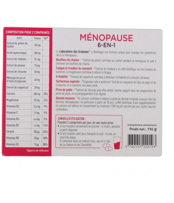 Granions Ménopause 6-en-1 Sans Hormones Comprimés x 180 2 + 1 Offert