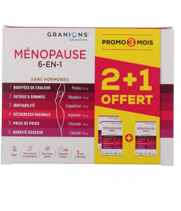 Granions Ménopause 6-en-1 Sans Hormones Comprimés x 180 2 + 1 Offert