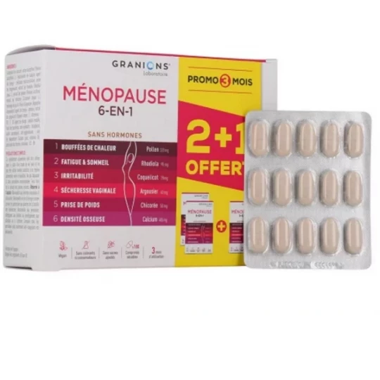 Granions Ménopause 6-en-1 Sans Hormones Comprimés x 180 2 + 1 Offert - image 3