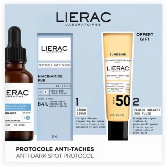 Lierac Protocole Sérum Anti-Taches Niacinamide Pur 30 ml + Sunissime Le Fluide Velouté Solaire Visage SPF50+ 25 ml Offert