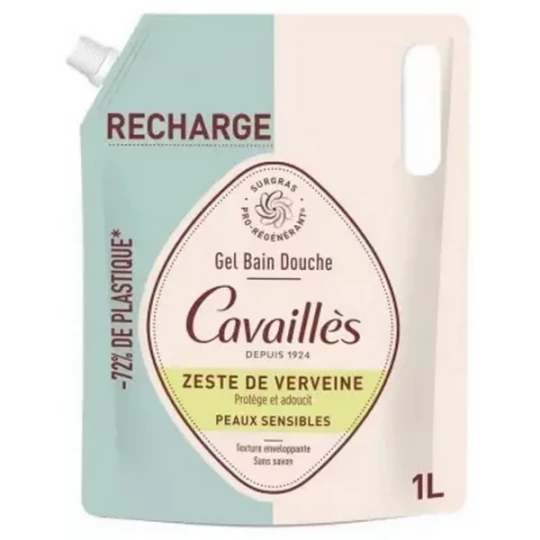 Rogé Cavaillès Surgras Pro-Régénérant Gel Bain Douche Zeste de Verveine Recharge 1L