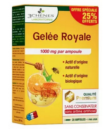 Les 3 Chênes Gelée Royale Bio 1000 mg Ampoules x 20 + 35% Offerts