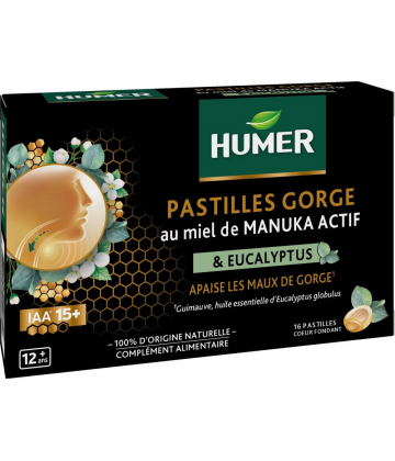 Humer Pastilles Gorge au Miel de Manuka Actif & Eucalyptus x 16
