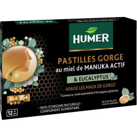 Humer Pastilles Gorge au Miel de Manuka Actif & Eucalyptus x 16
