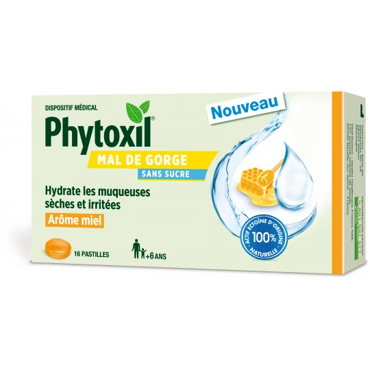 Phytoxil Mal de Gorge Sans Sucre Miel Citron Pastilles x 16