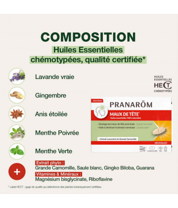 Pranarôm Aromalgic Maux de Tête Comprimés x 8