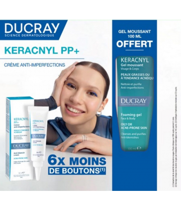 Ducray Keracnyl PP+ Crème Anti-Imperfections 30 ml + Gel Moussant 100 ml Offert